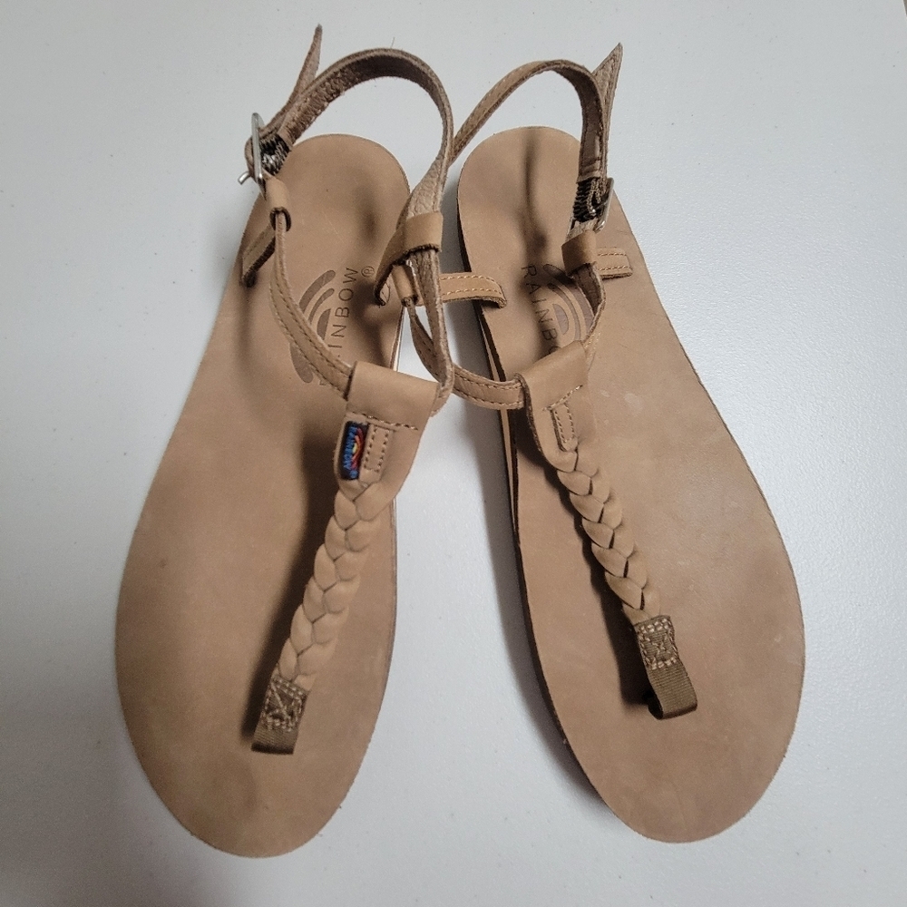 Rainbow Slingback Buckle Leather Sandals.